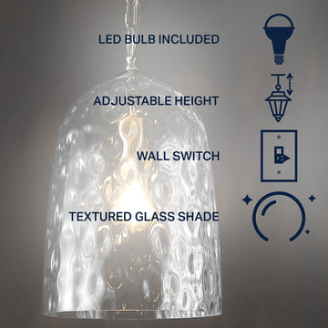 Matilda 10" Industrial Designer Iron/Dimple Glass Dome LED Pendant - JONATHAN Y